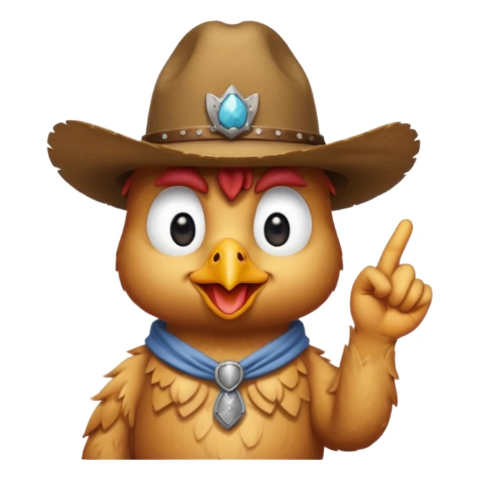 Chicken wearing cowboy hat with middle finger sticker