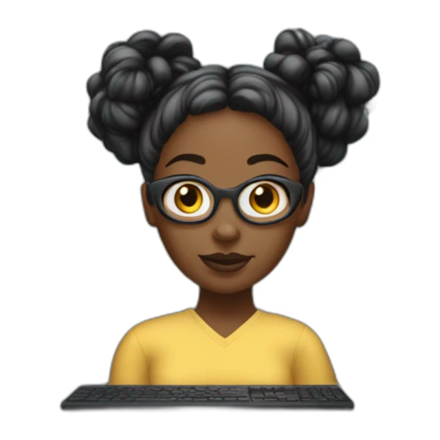 A black woman with space buns behind a computer screen, working in the field of technology sticker