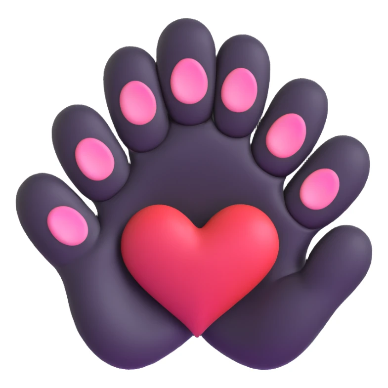 cat paw making Korean finger heart gesture, two paw fingers forming small heart shape, soft fur texture, warm lighting, kawaii aesthetic, minimal clean composition sticker