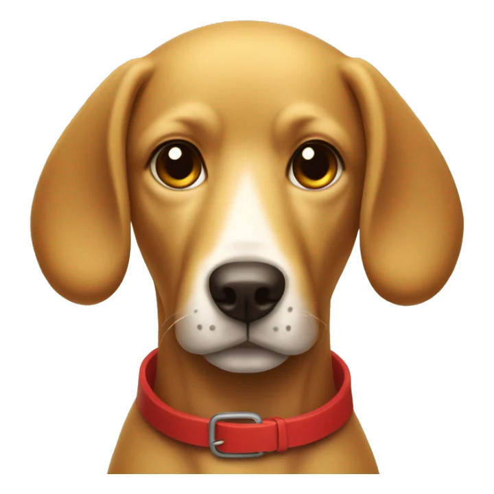 mustard colored dog with very very long ears and red collar sticker