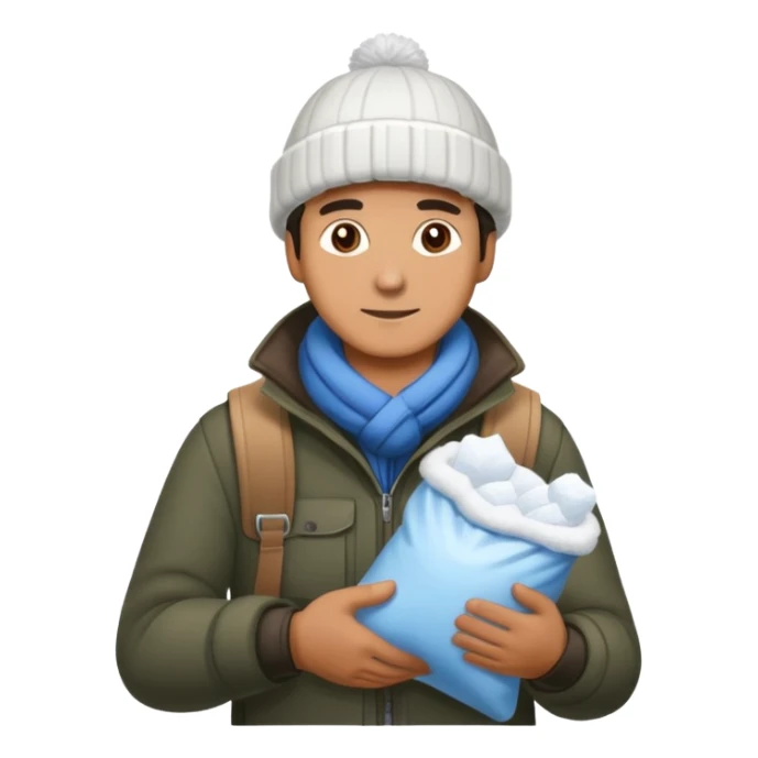 Man walking holding a ziplock bag of snow sticker