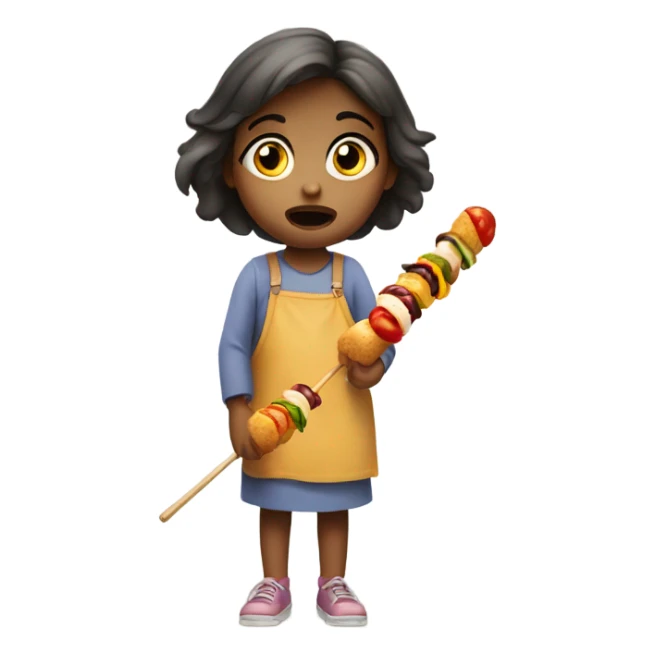 Scared little girl with a kabob sticker