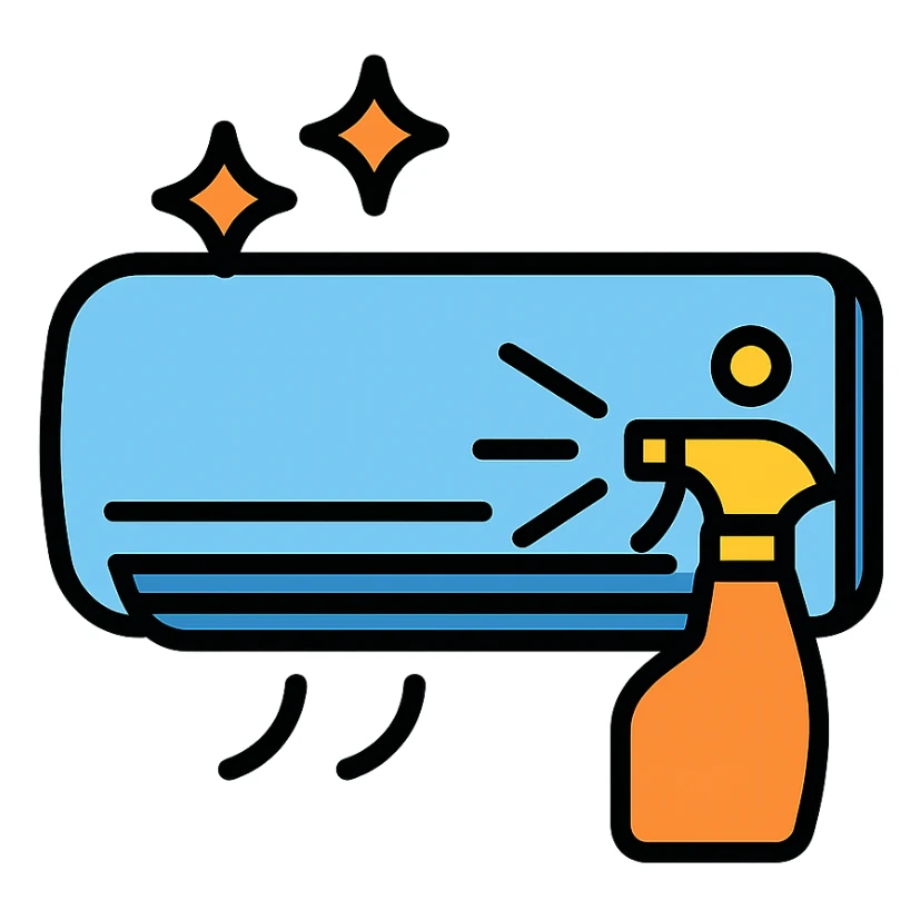 air conditioning cleaning icon showing an AC unit with sparkles or cleaning spray sticker