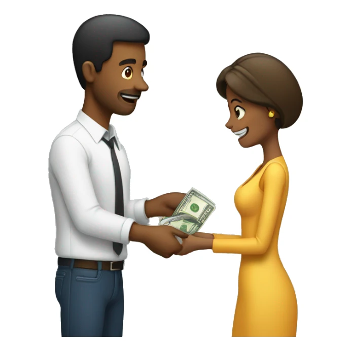 Man handing a woman money sticker