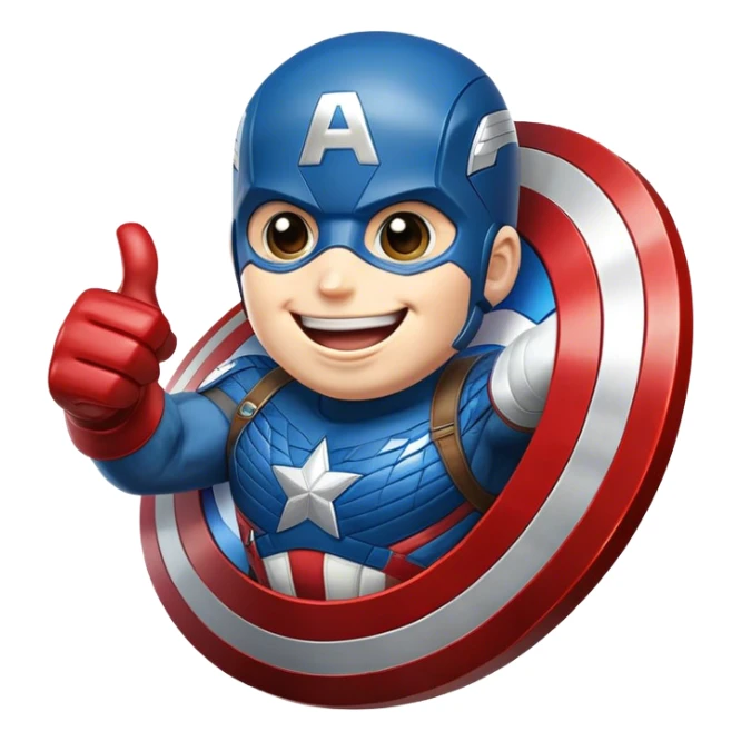 Captain America's shield with a big smile, giving a big thumbs-up sticker