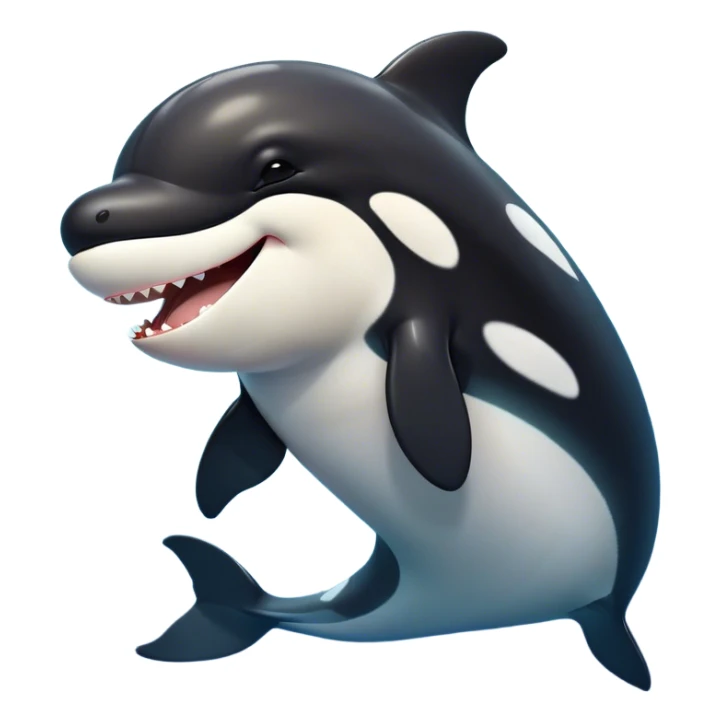 Cinematic Cute Yawning orca Portrait Emoji, Head tilted slightly with a dramatic, wide-open yawn, showcasing a sleek black-and-white body with gently relaxed fins and sleepy, half-closed eyes, Simplified yet irresistibly adorable features, highly detailed, glowing with a soft, cozy marine glow, high shine, relaxed yet expressive, stylized with a dash of whimsical deep-sea charm, soft glowing outline, capturing the essence of a drowsy yet affectionate orca that appears ready to stretch out in the waves for a nap! sticker