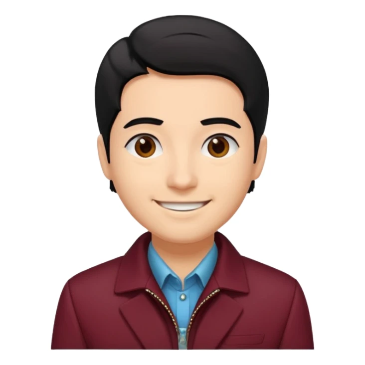 A architect with maroon jacket, and black hair sticker