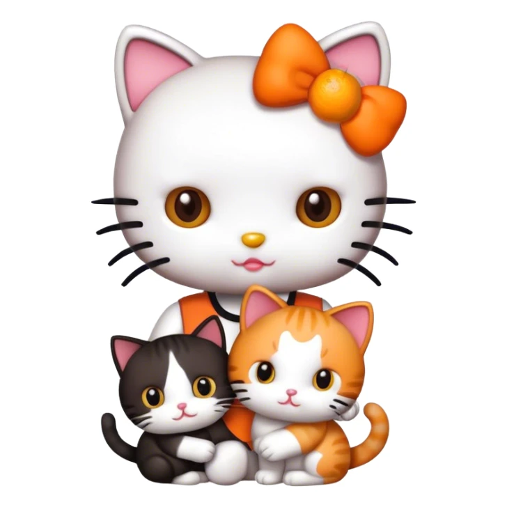 Hello kitty holding two cats and orange and white black brown sticker
