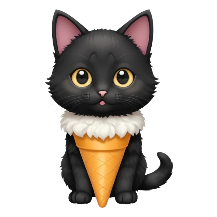A mostly black kitten with a white chest and a plastic cone on sticker