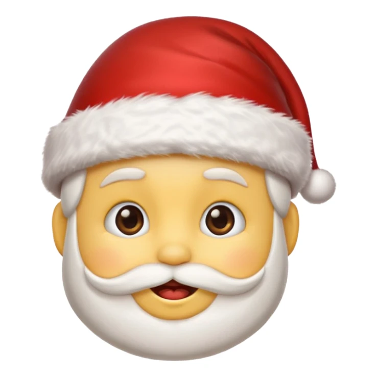 cute emoji face wearing a Santa hat, with a happy soft expression. Replace the festive Christmas elements: a Christmas tree, stocking, snowflake, and other holiday icons. sticker