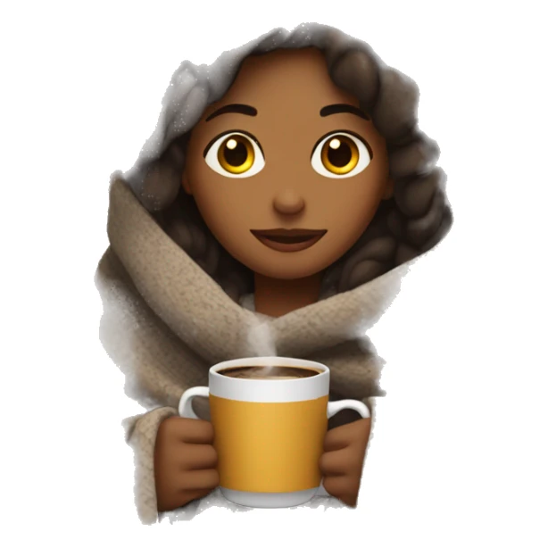 Girl drinking coffee, with a cozy blanket sticker