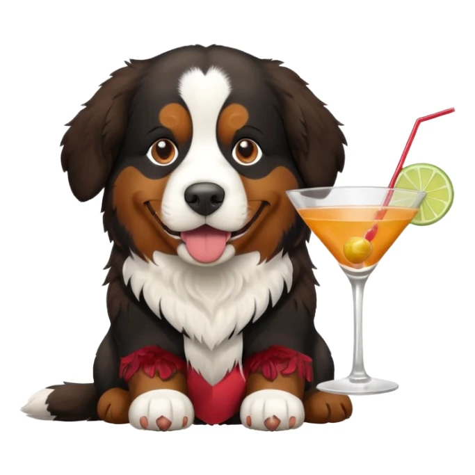 Bernese mountain dog with a cocktail glass sticker