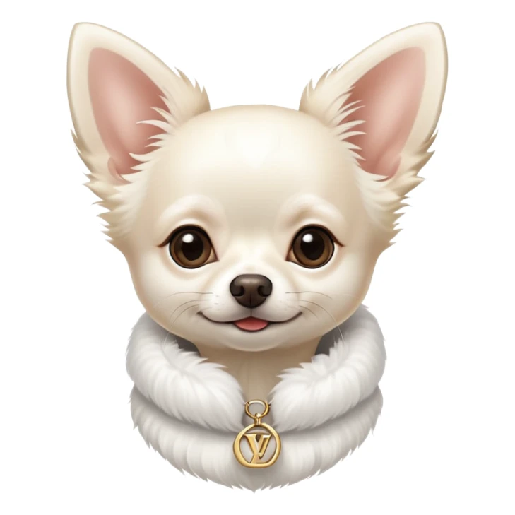 Very elegant white hairy chihuahua with Vuitton accessories sticker