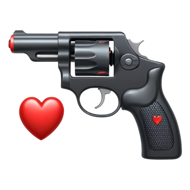 Black hand gun shooting a heart bullets out of the tip  sticker