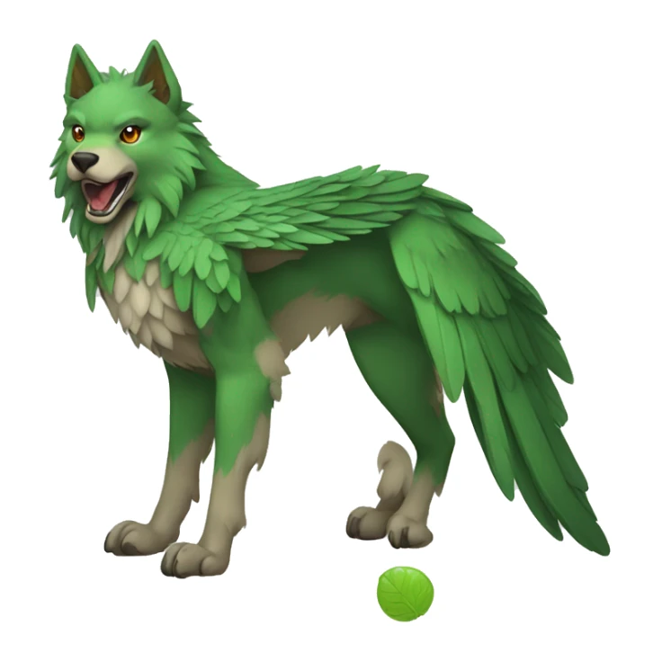Full-body green gryphon-inspired wolf with a beak for its mouth and wings sticker