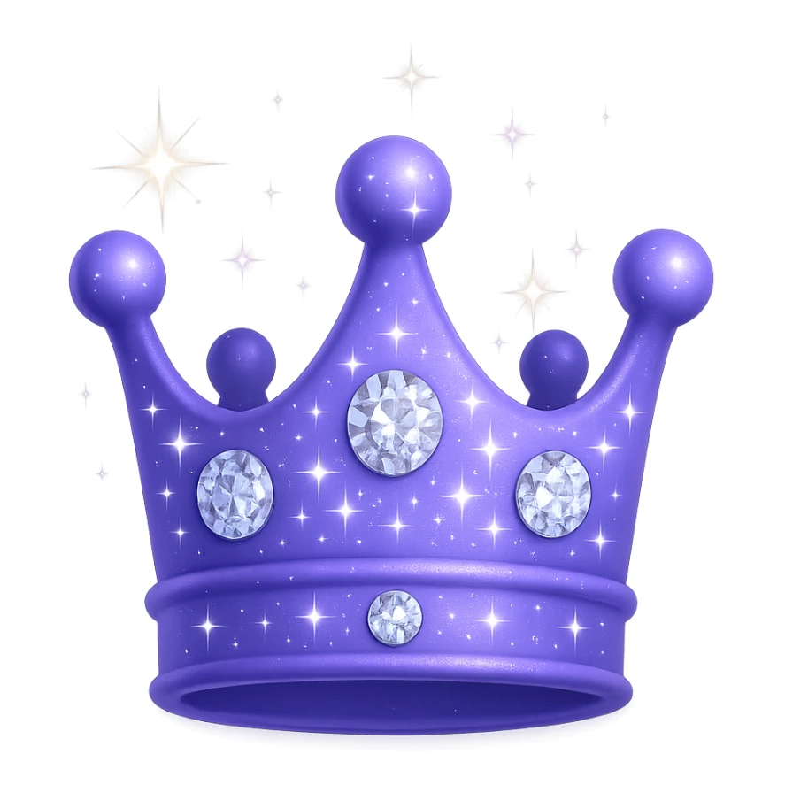 Enhance the 3D purple crown with color #7986cb by adding even more sparkling and glowing effects, diamonds, making it very shiny and majestic. Render it in apple emoji style with no background. sticker