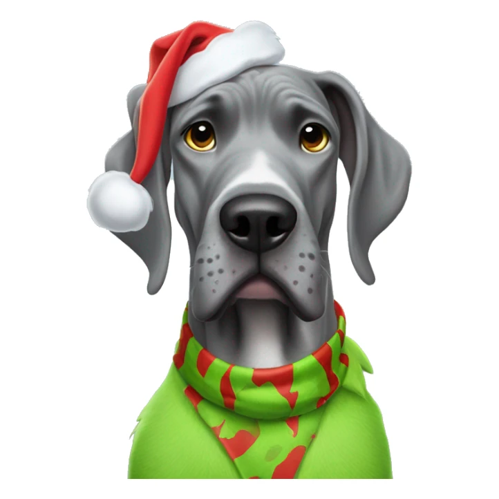 Grey great dane wearing a the grinch costume sticker