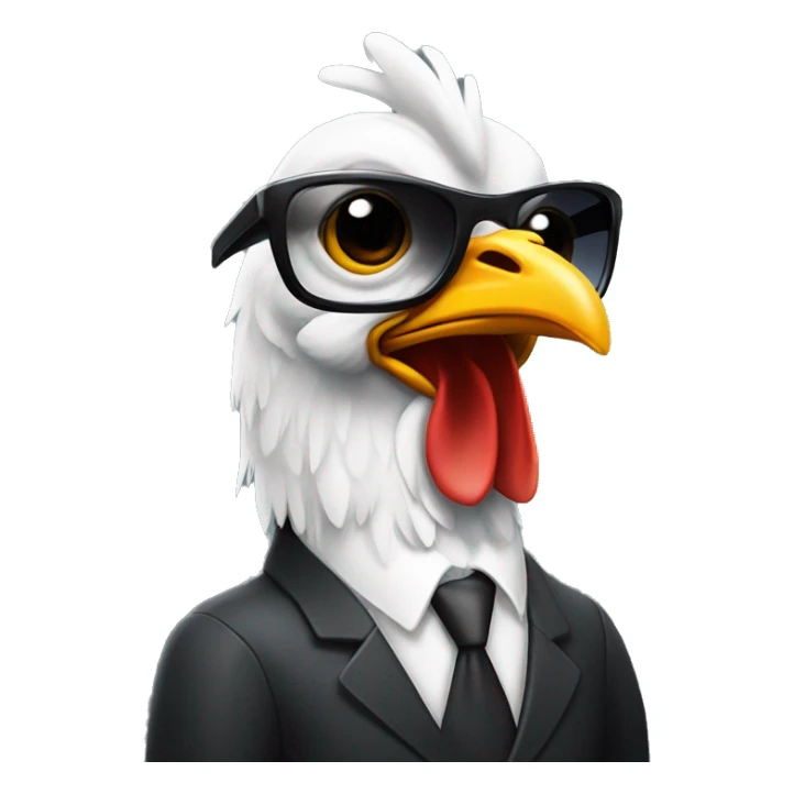 chicken with a sharp jawline with sunglasse wearing a business suit sticker