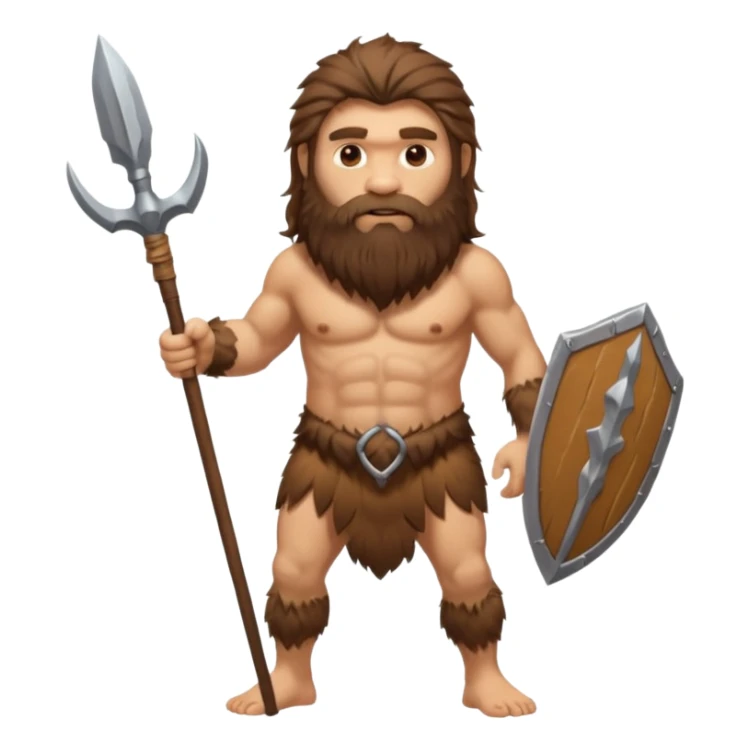 fullbody Neanderthal very hairy long hair and beard holding a spear sticker