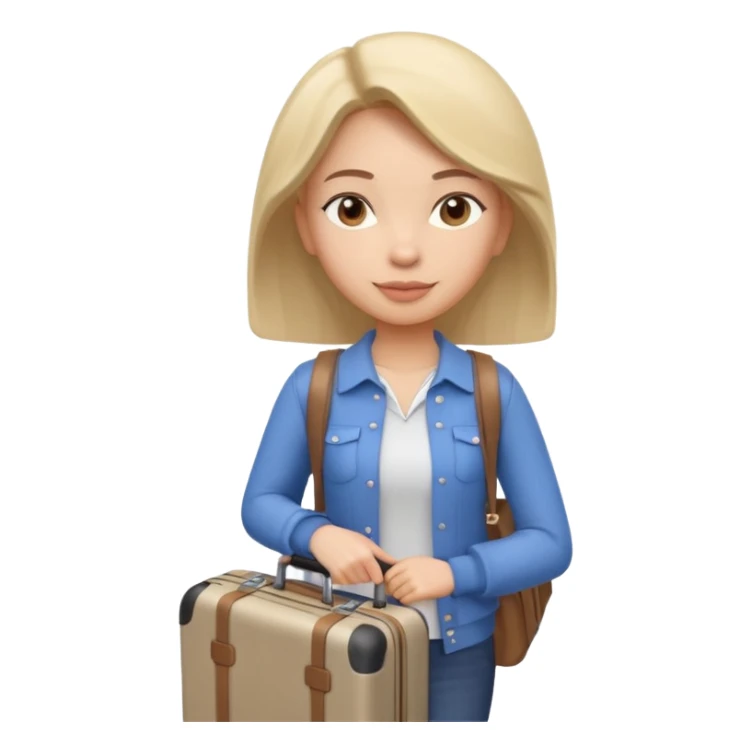 woman carrying a suitcase portrait, head and shoulders only, suitcase handle visible near shoulder, casual travel outfit, confident expression, travel vibe, 3D cartoon style, mobile game icon style, clean background, no text, no watermark sticker