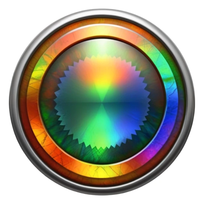 extra close-up round cut ammolite gemstone with holographic effect and elegant silver metal accent sticker