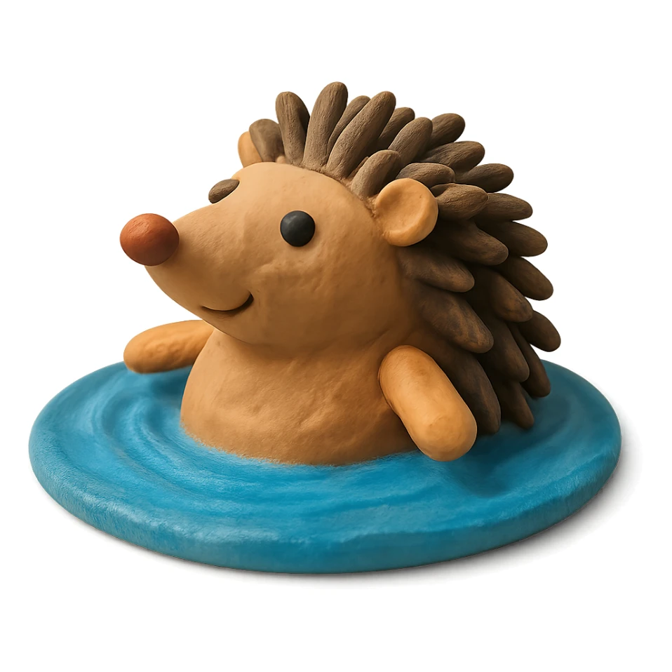 claymation style hedgehog floating on water, no background sticker