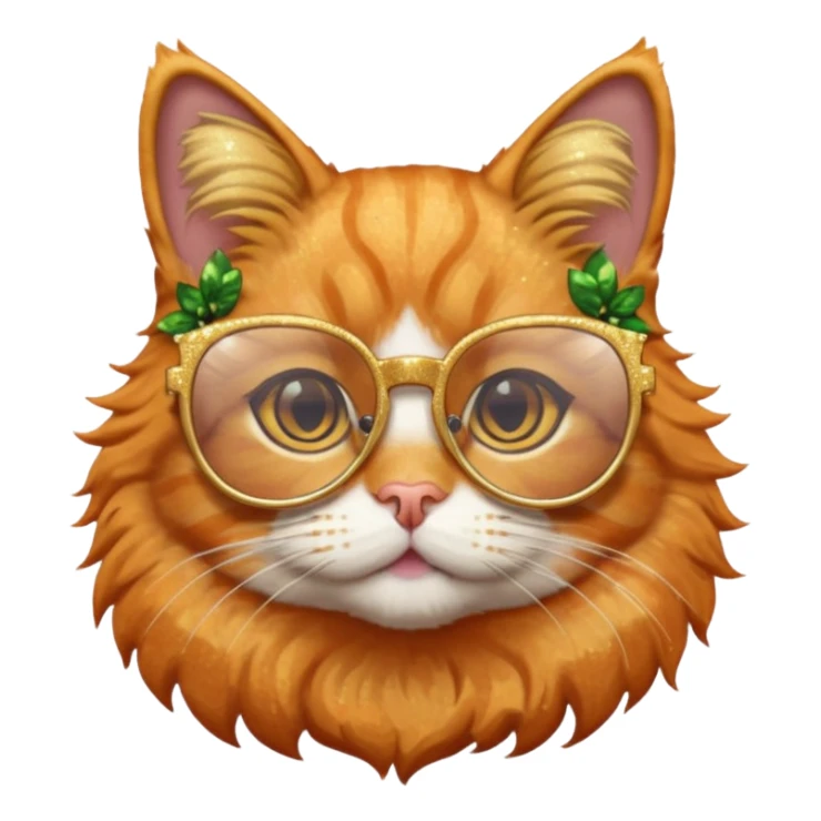 A cat wearing cute glasses with some glitter sticker