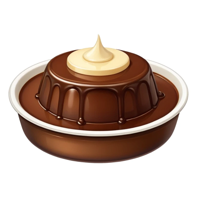 a bowl of chocolate pudding topped with white flan, shiny and smooth sticker