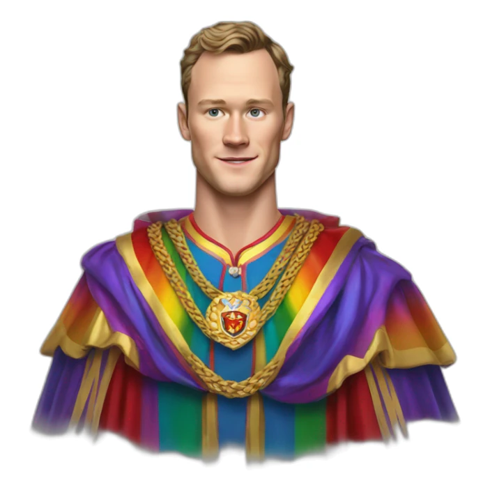 Jonathan Toews as a rainbow king with a royal robe on sticker