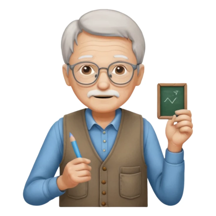 old, wearing vest, wearing glasses, hold chalk on their hand sticker