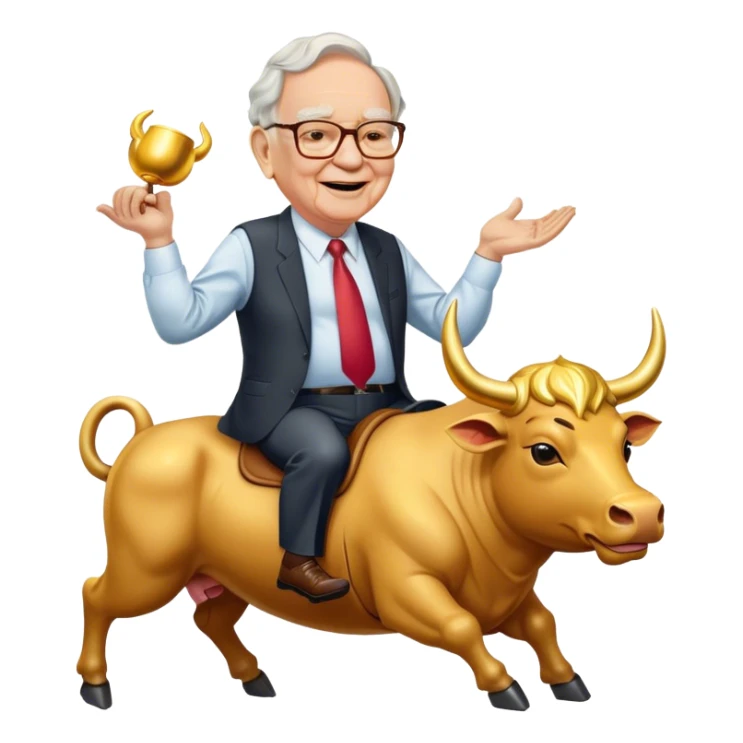happy Warren Buffet riding golden bull sticker