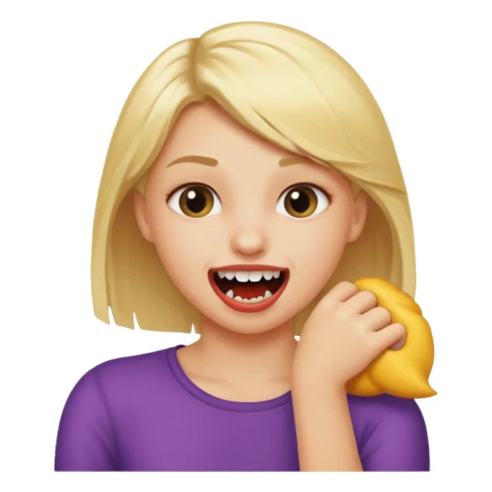 Emoji blonde girl, biting an arm sticker
