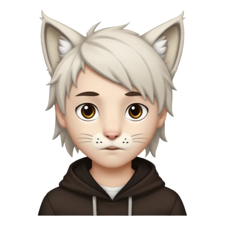 White boy with dark brown emo-style hair and white lynx ears sticker