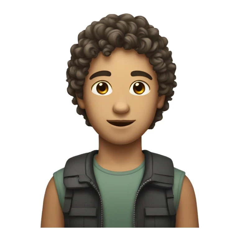 curly boy with medium lenght hair with throphy sticker