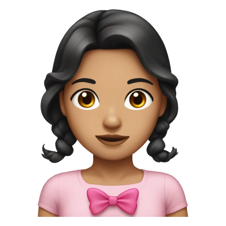 tan girl with medium black hair with a pink bow sticker