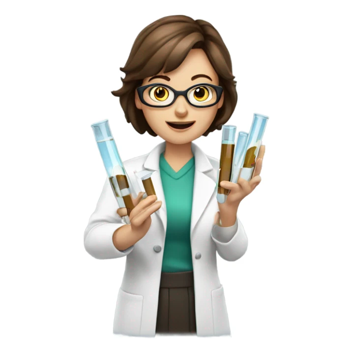 Science teacher female, brown hair, exploding test tubes in hand sticker