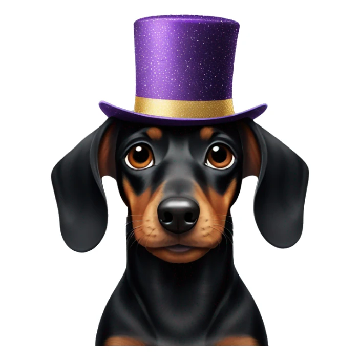 A black dachshund in a New Year's hat sticker