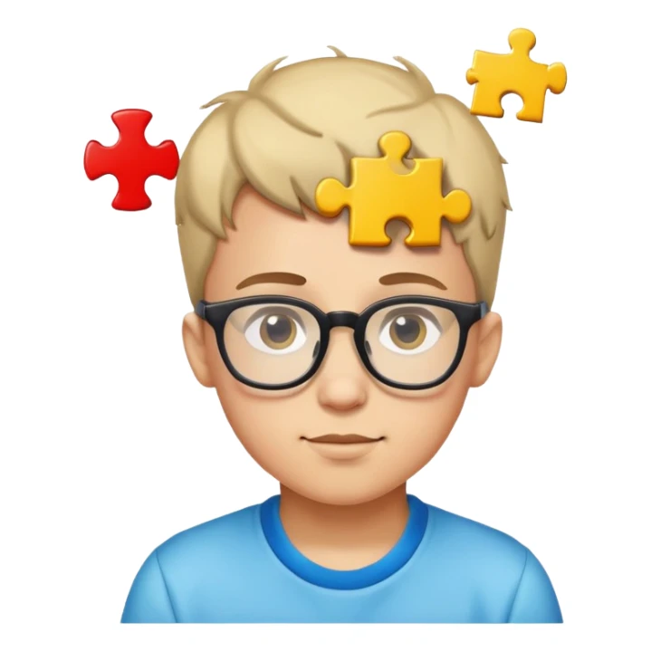 genius boy with glasses and a puzzle piece symbol above his head sticker