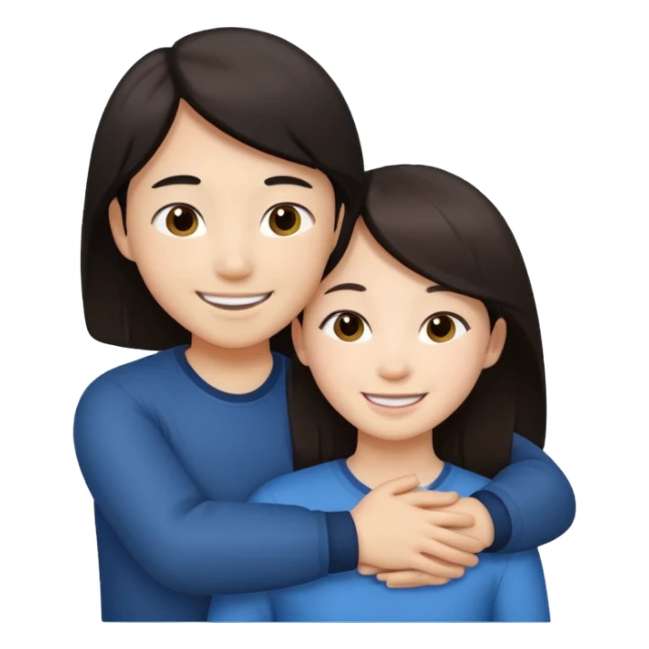 Asian girl hugging white brunette boy sticker