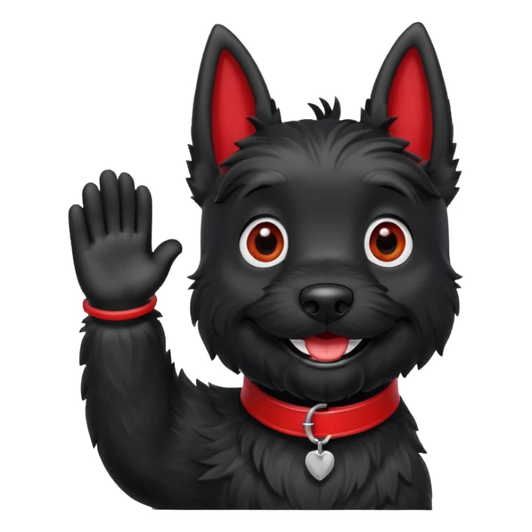 Smiling black Scottie dog with red collar waving sticker