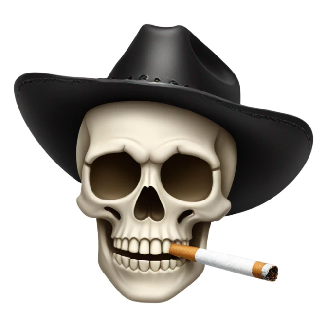 Skull smoking cigarette with black cowboy hat on sticker
