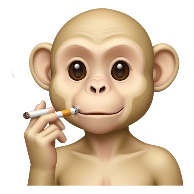 A cream color big monkey bald only on its head smoking a cigarette sticker