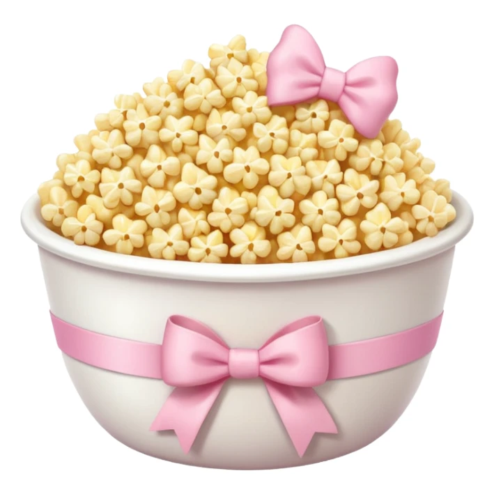 popcorn soft texture in white bowl with pink pastel bow not on top sticker