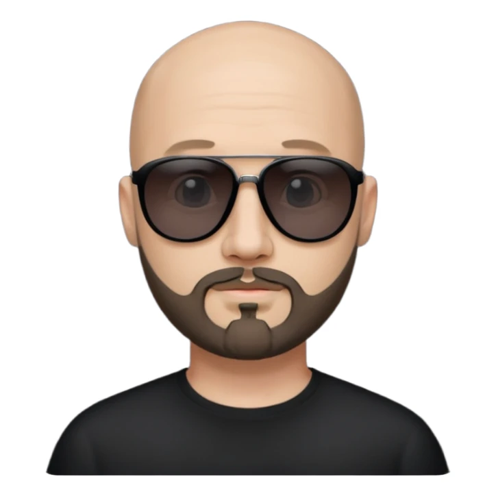 Bald man, wearing black fashion sunglasses, goatee beard sticker