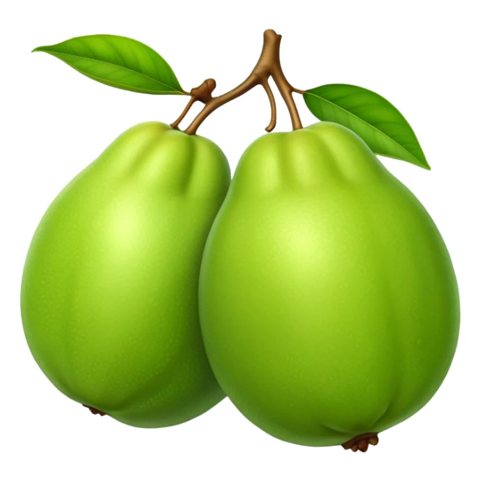 A whole green guava fruit with slight yellow tint sticker