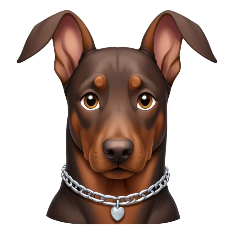 a profile of a Doberman with floppy ears wearing a silver chain sticker