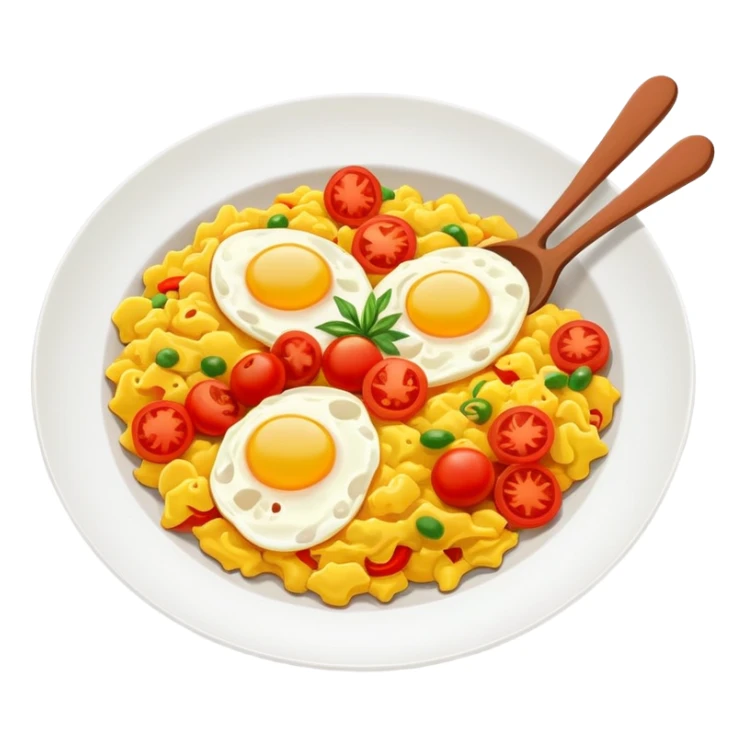 Stir Fried Tomato and Scrambled Eggs homestyle dish, simplified emoji style with bold outlines and bright colors, cartoon style Xi Hong Shi Chao Ji Dan sticker