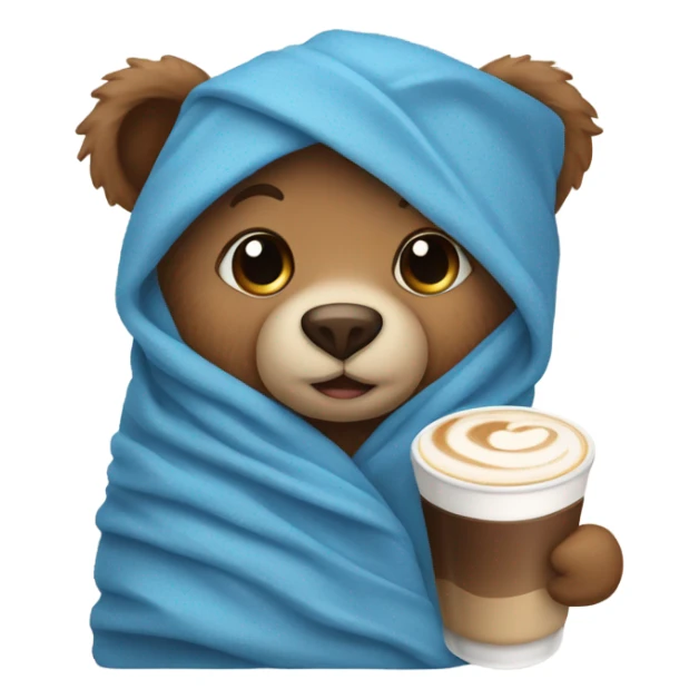 A cute Little Bear in a blue blanket with Latte macchiato  sticker