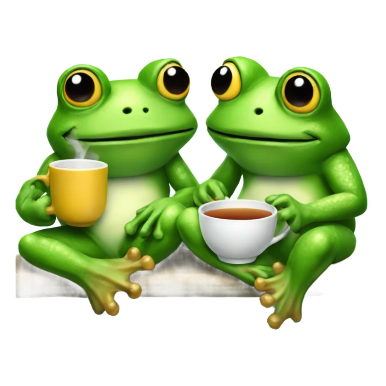 Twin frogs relaxing with a hot tea sticker