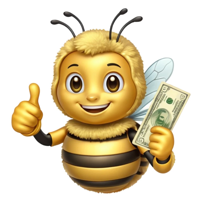 Bee with money shows thumbs up sticker